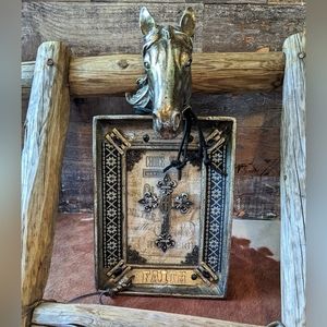 New Handcrafted Upcycled Horse Frame With Cross & Many Special Details
